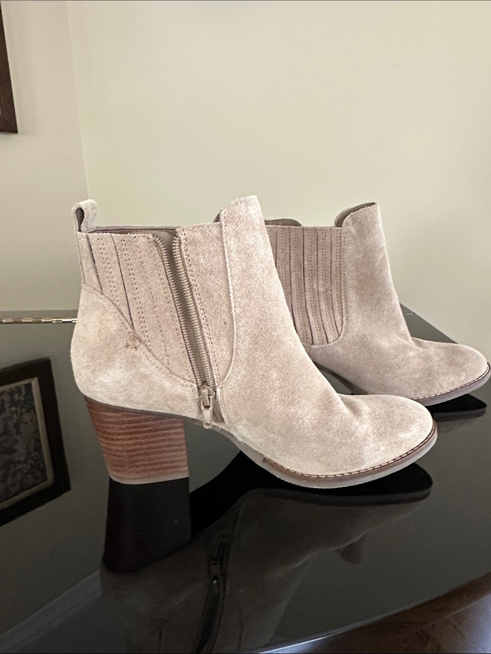 Crown Vintage Suede Ankle Booties in Light Taupe